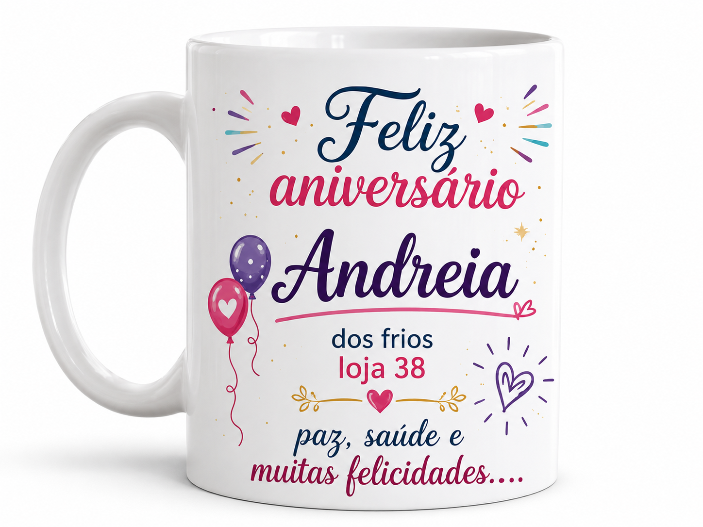 Caneca branca com frase e imagem