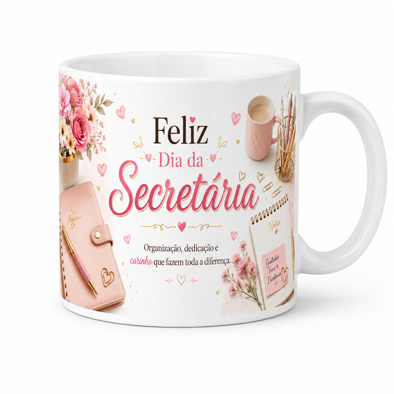 Caneca branca com frase e imagem