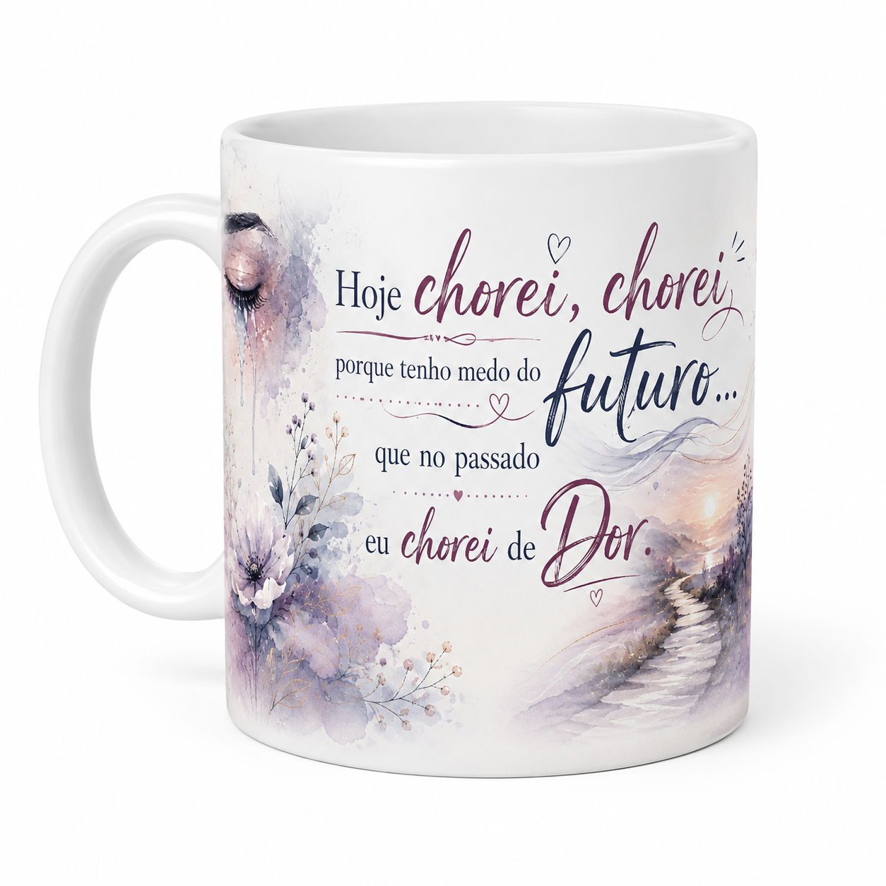 Caneca branca com frase e imagem