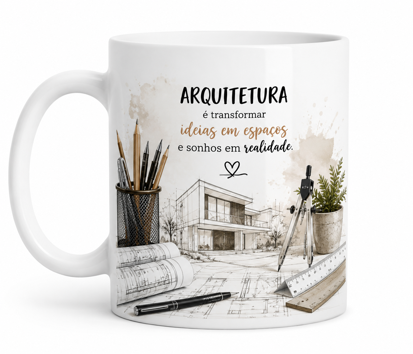 Caneca branca com frase e imagem