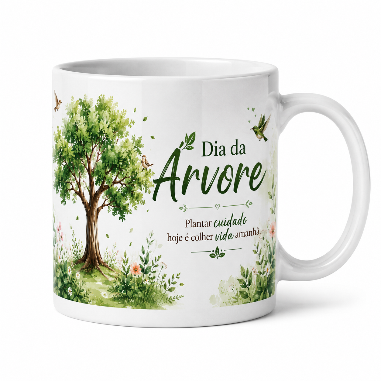 Caneca branca com frase e imagem