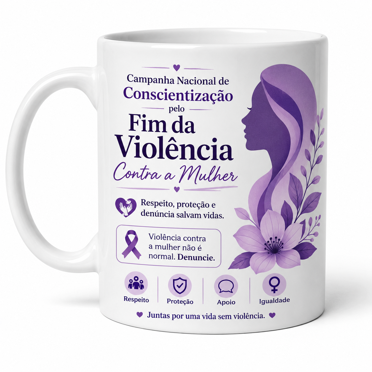 Caneca branca com frase e imagem