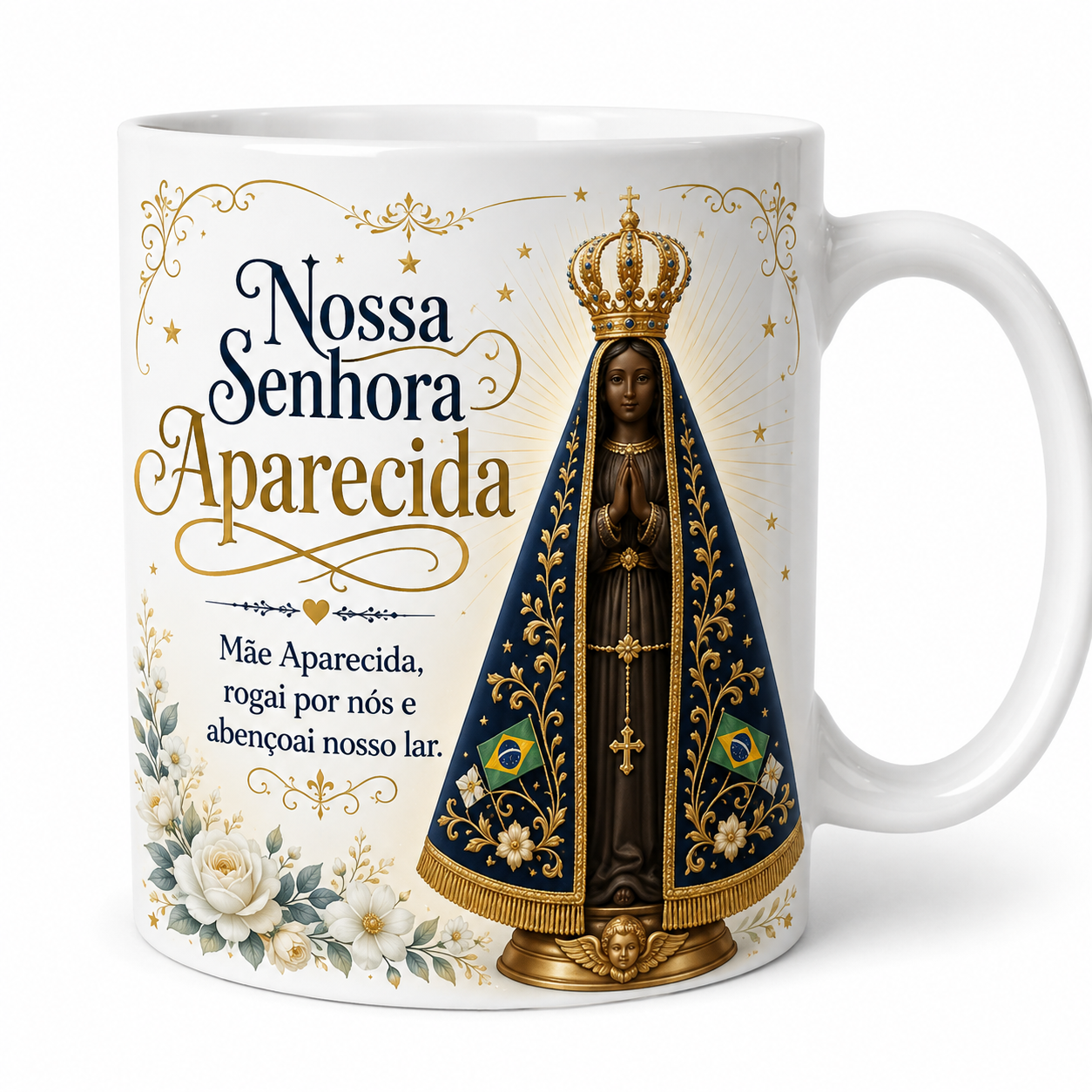 Caneca branca com frase e imagem